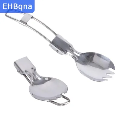 [COD] EHBqna SPORTS ช้อนส้อมแบบพับได้อุปกรณ์บนโต๊ะอาหารสำหรับตั้งแคมป์เครื่องครัวสำหรับปิกนิก
