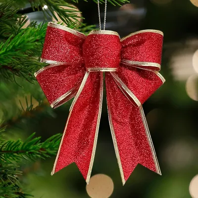 5/10Pcs Large Christmas Bow Glitter Ribbon Bowknot for Xmas Tree Hanging Pendant Ornaments Christmas Gifts Home Party Decoration