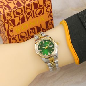 Box Exclusive Jam Tangan Bonia Permata Kombi VA-985OR / Jam Tangan Fashion Wanita Tali Rantai Diameter 36cm