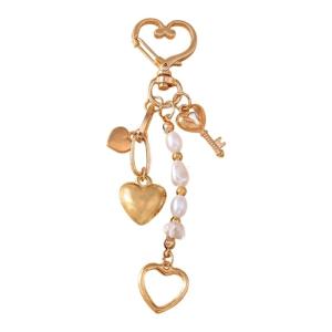 Delicate Alloy Heart Pendant With Pearls Accent Versatile Necklace Keychain Handmade Keyring for Girlfriend Ornament
