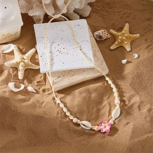 LUSIT Bohemian Vòng cổ vỏ sò Vỏ sò Dây thừng dệt thủ công Dây chuyền hoa Nghệ thuật Chiều Dài Có Thể Điều Chỉnh Vòng cổ vỏ sò biển Dành cho phụ nữ