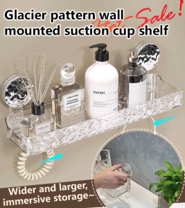 Bathroom Sink Wall-Mounted Glacier Pattern Shelf & Suction Cup Hanging Basket