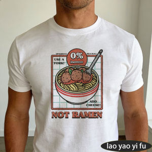 [Local Stock] HBESTY  Not Ramen Spaghetti Meatball Vintage Label Men Summer Cotton T Shirt Funny Food Retro Cartoon Holiday Travel Tee
