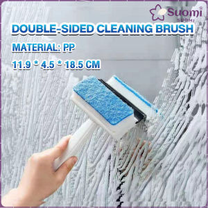 Suomi Double-Sided Cleaning Brush Glass Wiper With Cleaning Sponge Squeegee 2 in 1 Scraper Bathroom Wall Cleaner