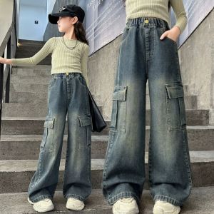 Jeans For Kids Girl 4 Pockets 7-15yrs Vintage Washed Denim Cargo Pants For Kids Girl Baggy Pants Denim Pants For Kids Girl Maong Pants For Kids Girl New Fashion