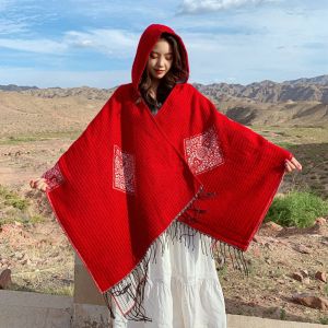 Ethnic Style Outdoor Home Hooded Shawl Blanket Sofa Nap Cape Blankets Home Lazy Cloak Blanket