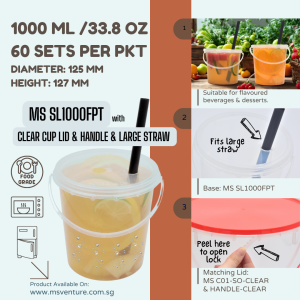 {MSV-WS} Tamper Proof Beverage & Dessert Plastic Cups (850ml-1000ml) with Handles Anti Leak Durable MS SL850 SL1000