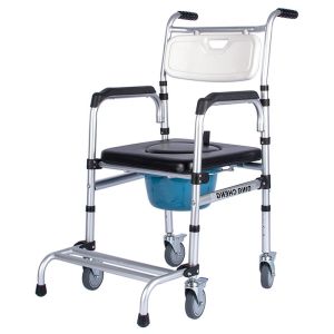 4-in-1 Rolling Bedside Commode Chair with Wheels for Elderly Portable Shower Chair with Handles Toilet Seat Riser for Seniors Disabled Pregnant