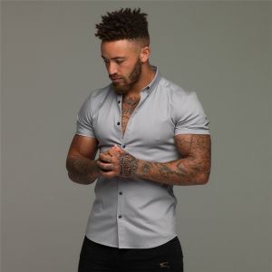 Mens shortsleeved stretch thin noniron casual fitness shirt