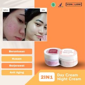 Paket 2in1 Night Cream Krim Malam Day Cream Krim Siang Yonglow Skincare Resmi BPOM Formulasi dr Yong Pemutih Kulit Wajah Penghilang Beruntusan Bekas Jerawat Wajah Pembersih Muka Ampuh