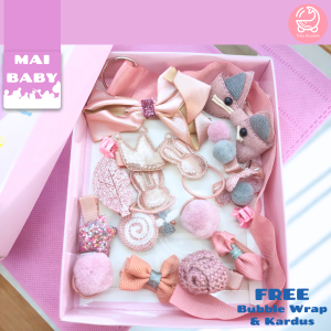 Mai Baby Box Set 18 Pieces Aksesoris Rambut Korea Anak Bayi Cewek Jepit Hair Clip Ikat Tas Laken