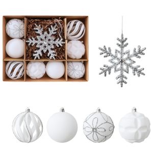 MAOMEI 10Pcs Lấp lánh Bộ quả cầu Giáng sinh bằng nhung Nhựa Bông tuyết Hộp quà hình quả bóng phủ nhung Trang trí không gian Cổ điển Đồ trang trí hình quả châu Giáng sinh Phòng khách