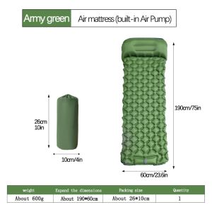 GOLDVAULT TPU Nylon Outdoor Camping Sleeping Mat Built-in Pump 75×23.6in Beach Inflatable Mattress Durable with Headrest Travel Mat