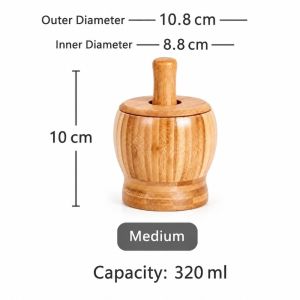MUSCLEX Có nắp đậy Bát nghiền tỏi Tre. Đế dày Máy xay tỏi Bền bỉ Hình trụ Bát xay tỏi Nghiền tỏi trong bếp