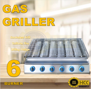 6 Heads Burner NEW Design Wide Griller Gas Barbecue Grill Smokeless Heavy Duty Stainless Steel
