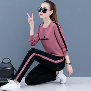 Womens Long Sleeve Tracksuit Female Pullover Jogging Pants 2 Piece Set Casual Loose Sports Sets
