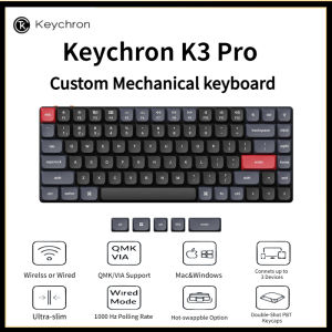 Original Keychron K3 Pro Wireless Mechanical Keyboard Low Profile Keyboard 75% Layout QMK/VIA Support Bluetooth/Wired Compatible with Mac Windows Linux