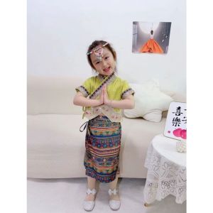 Girls Hanfu Summer Minority Ethnic Style Costumes Baby Girl Dai Ethnic Dance Skirt Children Performance Costumes Embroidery united nation costume for Kids Girls