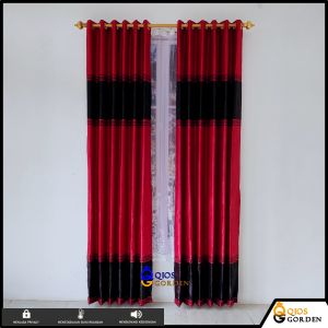 Gorden Jendela Dan Pintu Kain Blackout Tebal Motif Batik Emas Embosh Model Smokering 6 Gelombang