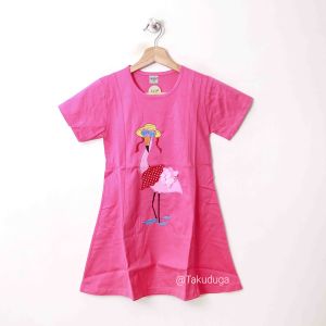 Baju Anak Cewek Perempuan Dress Kaos Usia Tanggung Umur 3 4 5 6 7 8 Tahun Bordir Flamingo Cute