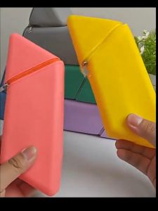 Portable Silicone Pencil Case Large Capacity Foldable Desk Organizer Non Slip Base Students Teachers