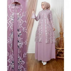 Gamis Brokat Lebaran Viral Yasmin Dres Ceruty Babydoll Full Puring Mix Tile Brukat Aplikasi Payet Dress Kondangan Wanita Elegan Busui Friendly Baju Seragaman Keluarga