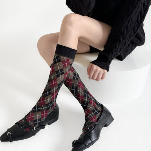 Spring College England Style Diamond Checkered Calf Socks Thin Velvet Retro Womens Mid Tube Socks Japanese JK Short Stockings H260729