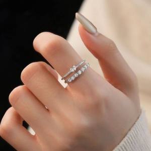 Cincin Zirkon💍法式锆石戒指 French Zircon Ring 小众轻奢设计高级感个性时尚叠戴百搭食指戒 Elegant Adjustable Ring Jewelry Women