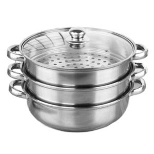 WILLOPI 1/2/3-Layer Vegetable Steamer Pan Set Transparent Stainless Steel Food Veg Cooker Pot Premium Stacktable Steaming Cookware Kitcken Cooking Tool