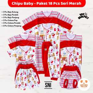 18 Pcs / 9 Setel Baju Bayi baru Lahir Set Pakaian Bayi Newborn Perempuan Laki laki Bahan Lembut Chipu Merah