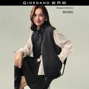 GIORDANO Women Vests Faux Suede Trendy Vests Stand Collar Windproof Zip Placket Fashionable Casual Relaxed Vests 18376612
