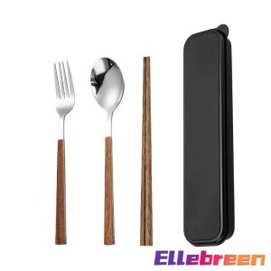 Ellebreen Portable 3 in 1 Chopsticks Spoon and Fork travel Creative Metal Cutlery Set Stainless Steel