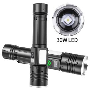 CHANBAEK Ultra Bright Powerful LED Flashlight TYPE-C Charging 30W Outdoor Emergency Light Lightweight Long Range Telescopic Zoom Light Camping