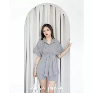 [iludirafashion] OS004 Bielle One Set Atasan Kerah Celana Pendek Setelan Wanita Kasual Korean Style
