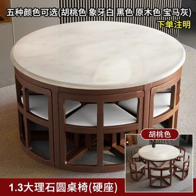 Marble Dining Tables and Chairs Set Modern Simple Retractable Household Dining Table Small Apartment Furniture Solid Wood Folding round Table