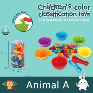 Dovana Mainan Edukasi Anak Belajar Penggolongan Mengenal Warna dan Bentuk Hewan Sorting Childrens Colour Classification Toys Montessori Matching Game Free Sorting Bowl and Tweezers