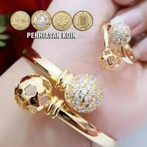 Gelang Bangle 2 Bola Free Cincin 2 Bola Permata Gold
