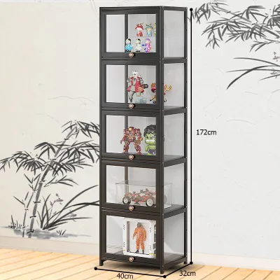 Pink Bamboo Imitation Glass Acrylic Display Cabinet Transparent Dustproof 3/4/5Layers