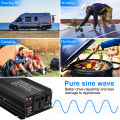 Gelombang sinus tulen LED Inverter 1000W /2600W Peak DC 12V ke AC 220V-240V dengan 2 port USB untuk kereta dan lori Camping Converter Adapter. 