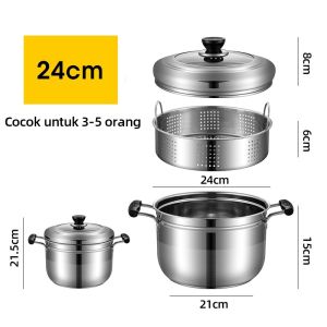panci 22cm/24cm/26cm/28cm Panci Kukus Stainless Steel Tebal / Steamer Bakpao Somay Panci Rebus / Masak Nasi