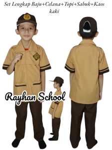 Setelan Lengkap baju Kemeja Pramuka Model Sianga Lengan Pendek Celana Panjang+Topi+sabuk+Kaos kaki sekolah dasra SD SMP