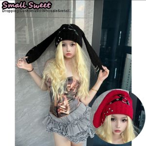 Bunny Ears Gothic Lolita Y2K Beanie Hat subculture fluffy Women keep warm heavy industry Autumn Winter Hip-hop  millennium Hats