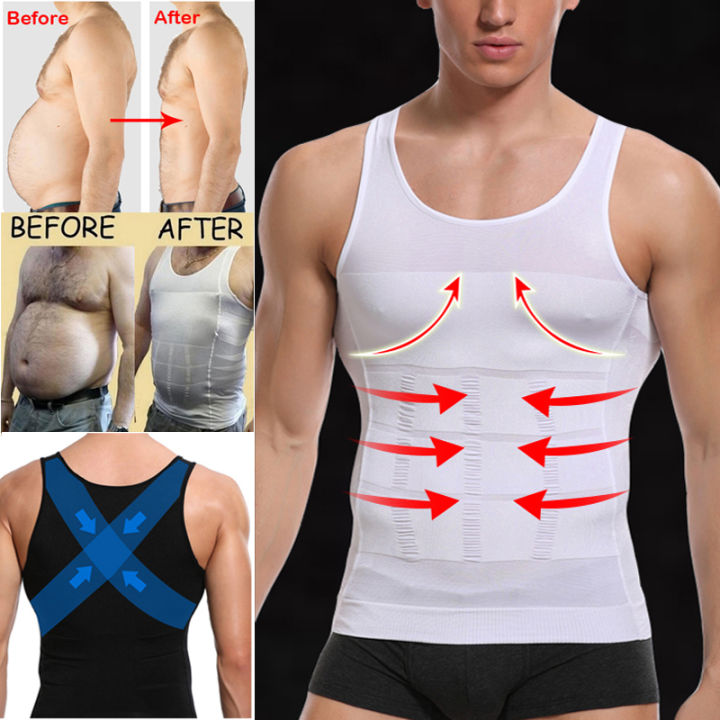 Mens Slimming Body Shaper Vest Shirt Abs Abdomen Slim Gym Workout Tumm
