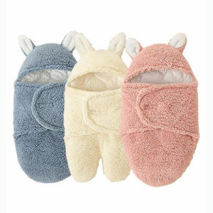 Selimut Bedong Bayi Praktis Lucu 0-6 bulan Bahan Bulu Domba Motif Kelinci