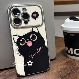 Ốp lưng mrhaha cho Samsung a20s A15 A05 a03s A14 a04e A12 a05s A11 A32 A04 a10s A54 A50 A24 A52 A2 4G 5G hoạt hình dễ thương Mèo có giá đỡ Ốp điện thoại ống kính cửa sổ lớn mạ điện bảo vệ ống kính Ốp lưng mềm chống sốc Silicon