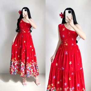 D&C. Lucky Girl  one shoulder smocking top maxi dress