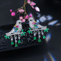 SEQUITO Lucky Bird Sterling 925 Silver Tassel Drop Earrings Paved Multicolor AAA Cubic Zircon Vivid Swallows Shape Women Ear Jewelry for Banquet Party SE710. 