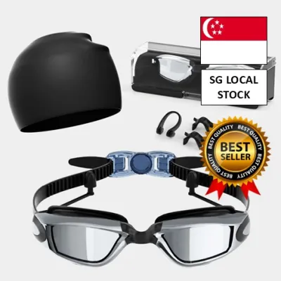[SG 🚚] 5 in 1 HD Swimming Goggles Sets Anti-Fog UV Protection Swim Goggles Waterproof with Nose ClipNose BridgeEar PlugsSwim