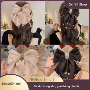Hàng có sẵn✨ New Kẹp Tóc Satin Vải Trang Trí Bow Rhinestone Màu Đen Kích Thước Lớn Kẹp Tóc Phụ Kiện Cho Phụ Nữ Cô Gái