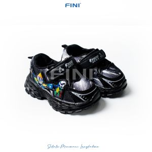 FINI Sepatu Sneakers Anak Laki-Laki Berlampu Model Sport Superhero Ultraman Warna Hitam Putih Usia 1-6 Tahun Ukuran 21-30 628